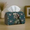 1pc Tissue Box Holder with Baroque Leopard Floral Design-Teal Golden Flower Luxury,Durable Polyester,Ideal for Kitchen,Living Room,Bedroom,Bathroom,Ca