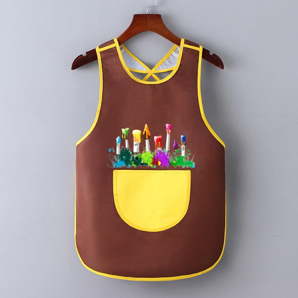 

Водонепроницаемый фартук без рукавов для рисования, легко моющийся кухонный фартук, фартуки для искусства с застежкой сзади S коричневый