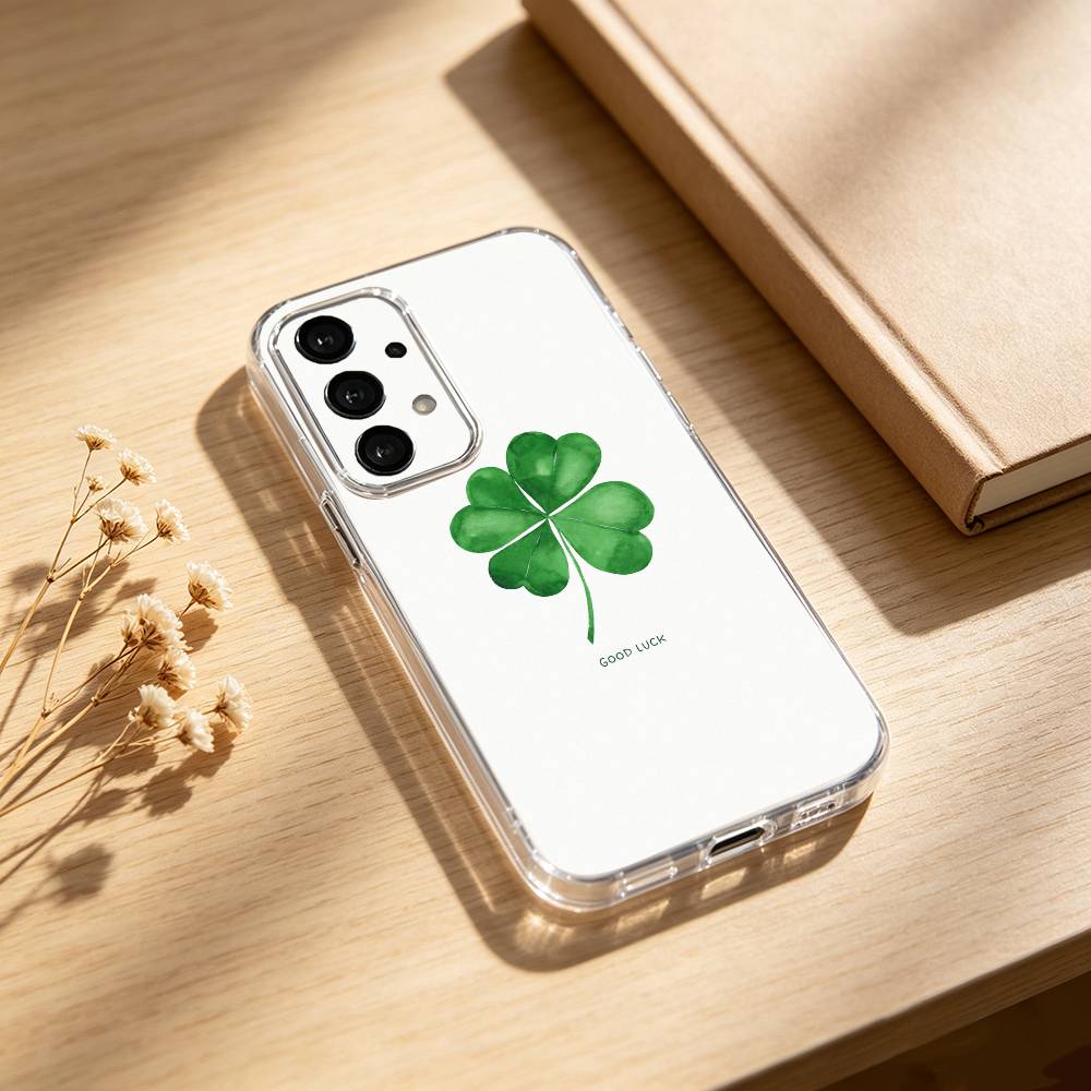 Four L-leaf Clover Phone Case For Samsung S25,24,21,22,23,30,Ultra,20,Plus,Fe,Lite,Note Transparent Cover
