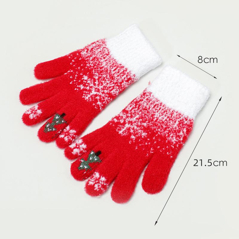 Xinfei Lan Red & Blue Women's Winter Fingerless Touchscreen Gloves - Snowflake Fleece Lined, Thick & Fluffy for Riding