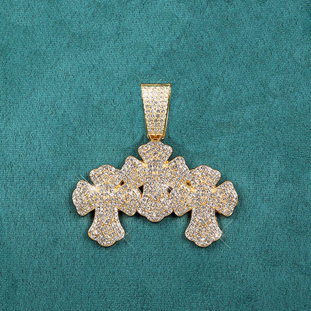 New Hip Hop Stacked Cross Pendant Tennis Chain Necklace,with Cuban Chain Crosses Necklaces Fashion Jewelry,For Men And Women