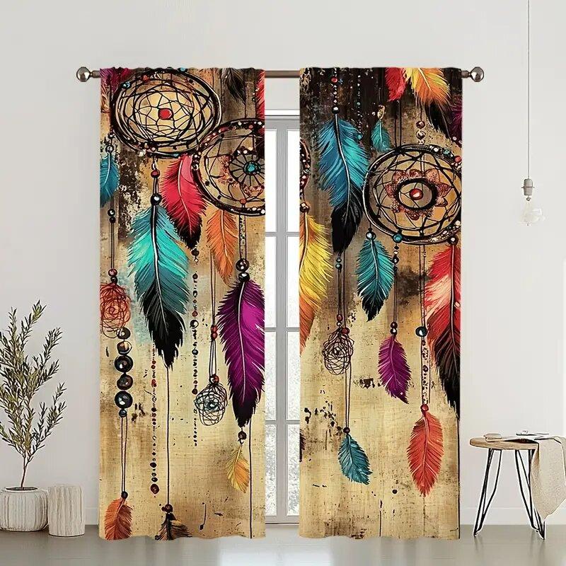 Dreamy feather printed curtains   suitable for bedrooms and living rooms   home decoration   family decoration   Christmas