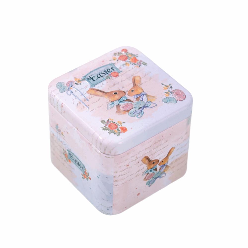 Iron Material Easter Gifts Box Square Shape Rabbit Tin Storage Box  Candy Storage