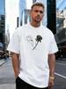 Black and White Rose Graphic 100% Cotton Men's T-Shirt, for Daily Streetwear