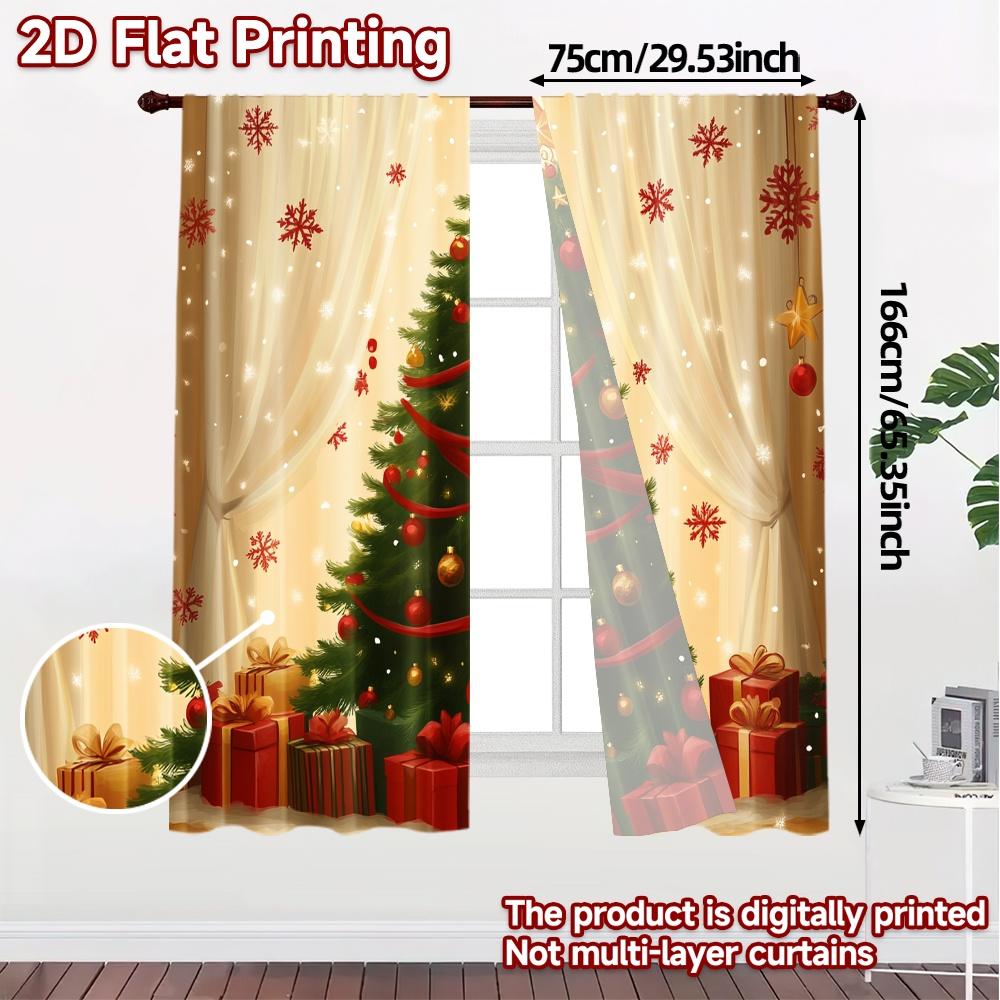 2 szt., Zasłony Choinka Prezenty Ozdoby_a (2) Nowoczesna zasłona okienna Wszechstronne zasłony materiałowe Świąteczne Idealne do sypialni,