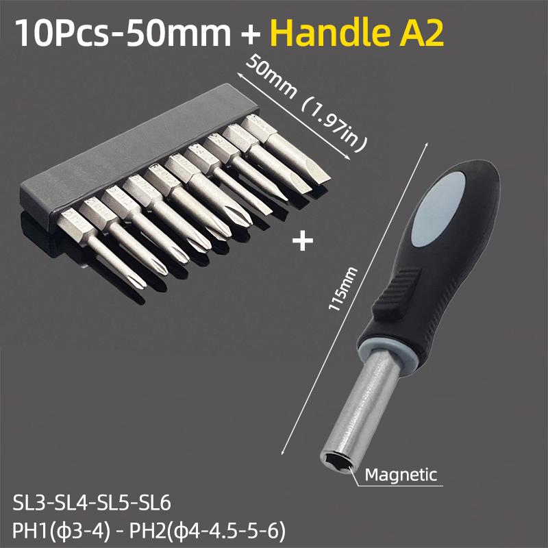 10 ks Sada šroubovacích bitů s drážkou Phillips Elektrický šroubovák s plochou křížovou hlavou Ruční nářadí Ocelové magnetické šroubováky S2 Vrtáky