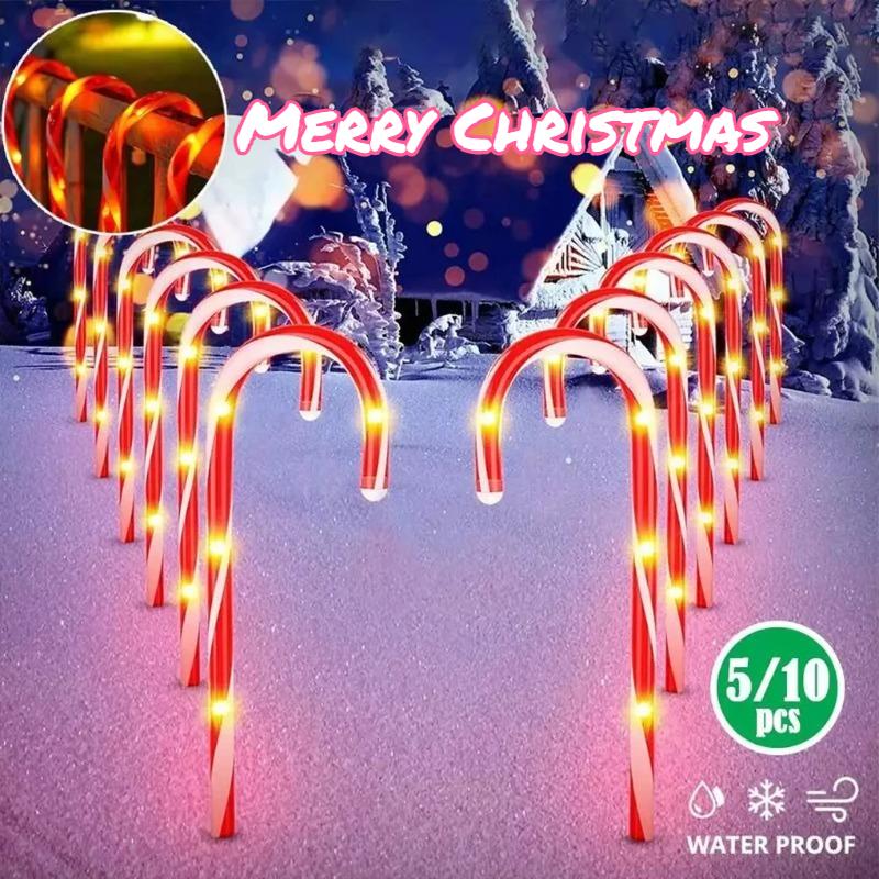 Festive Solar LED Candy Cane Pathway Lights For Outdoor Cane Cru-tch Christmas Garden LED Christmas courtyard garden decorative lawn lights
