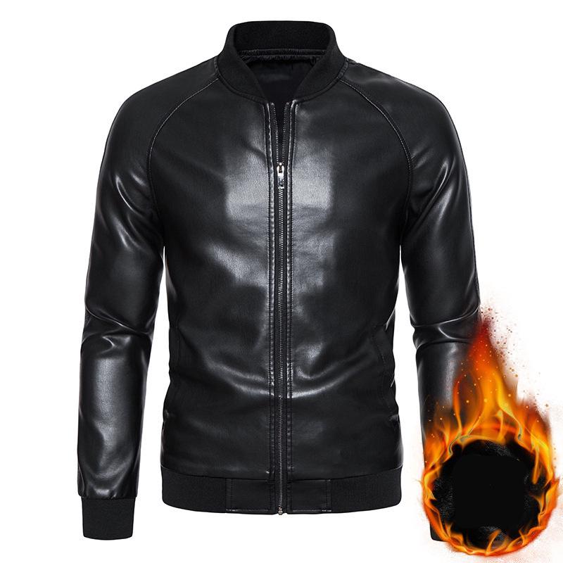 Men's PU Leather Jacket with Stand Collar - Korean Style for Autumn/Winter Casual Wear