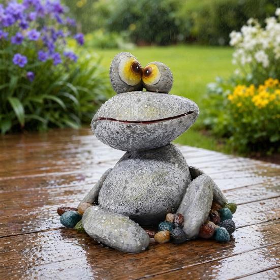 Garden Frog Statue, Cartoon Frog Figurine, Waterproof Resin Animal Sculpture for Yard Patio Lawn Decor
