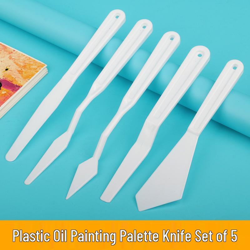 5-Piece Student Art Scraper Set: Plastic Handle Palette Knives for Oil, Gouache, and Acrylic Painting