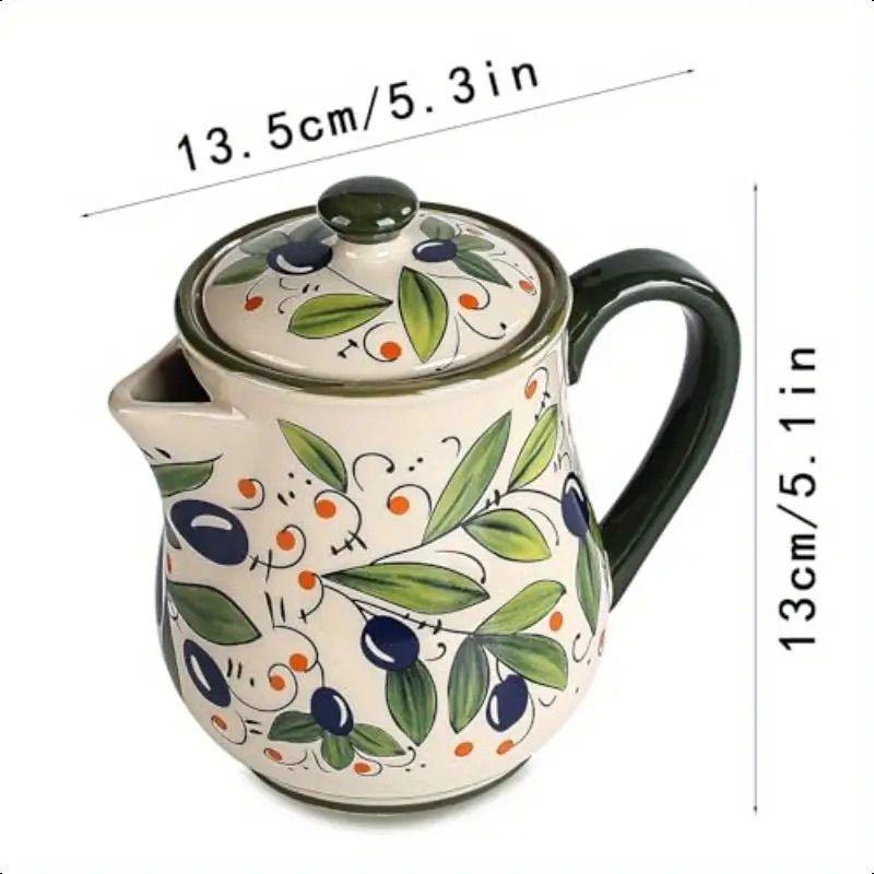 

Olive Green Ceramic Flower Oil Pot Home Use Large Capacity Oil Bottle Soy Sauce Olive Oil Storage Container Kitchen Accessories