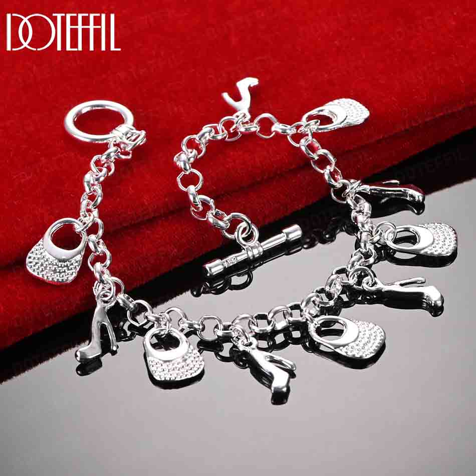 925 Sterling Silver Shoe Bag Pendant Fashion Bracelet Wedding Jewelry