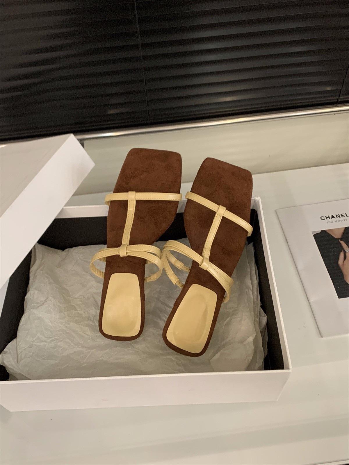 

Нишевые туфли на высоком каблуке тонкий ремешок крутые шлепанцы женская обувь носить 2025 новый летний темперамент с юбкой сандалии 39 жёлтый