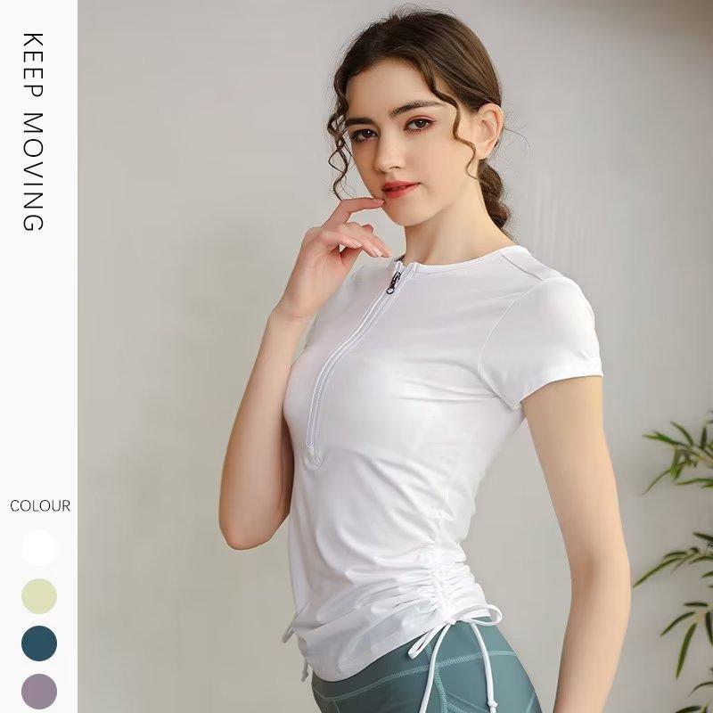 

Спортивный женский облегающий топ для йоги с короткими рукавами, футболка для тренировок в тренажерном зале, сетка на спине, костюм для фитнеса, лето L синий