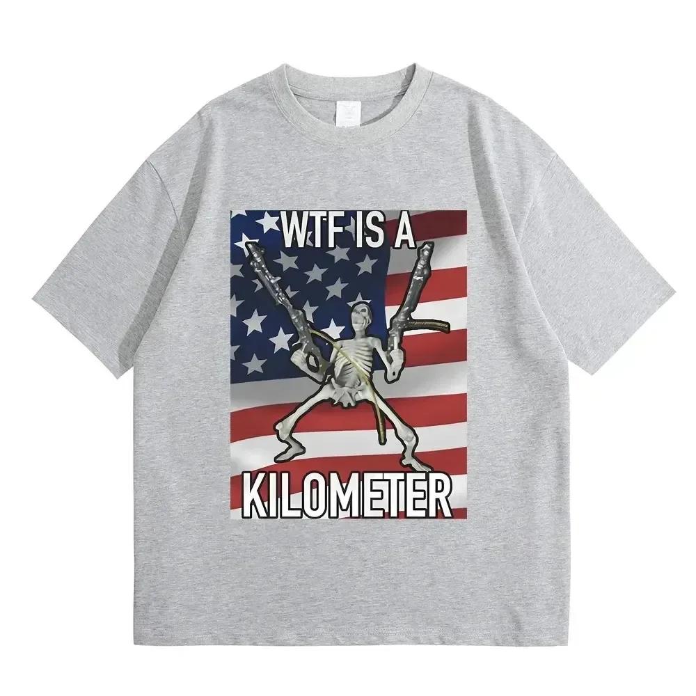 2024 Fashion Summer WTF Is A Kilomet Funny Skeleton Meme Graphic Print T-shirt Women's Fashion Casual Vintage T-shirt