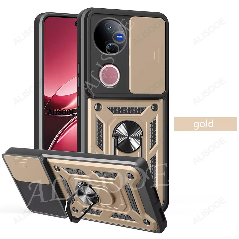 

Чехол-подставка с кольцом Armor для VIVO V50 5G Крышка Сдвижная камера Магнитный держатель Capa для VIVO V40 Lite V30 Pro V30E 5G Funda for VIVO V30 Pro 5G золотой
