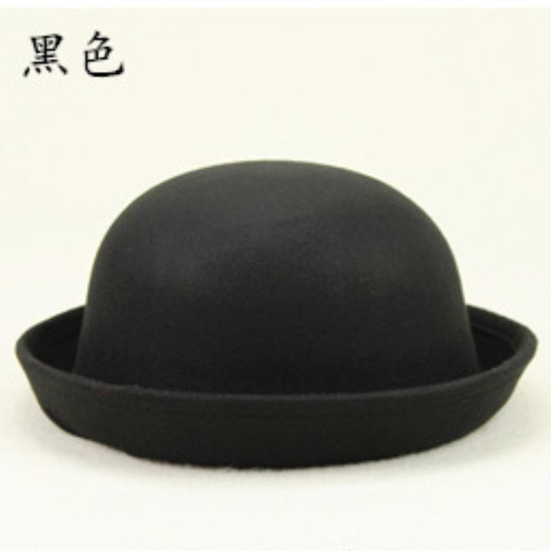 Round Basin Hat Jk Uniform Versatile Bowler Hat Imitation Cashmere Hat Woolen Flanged Hat Tide