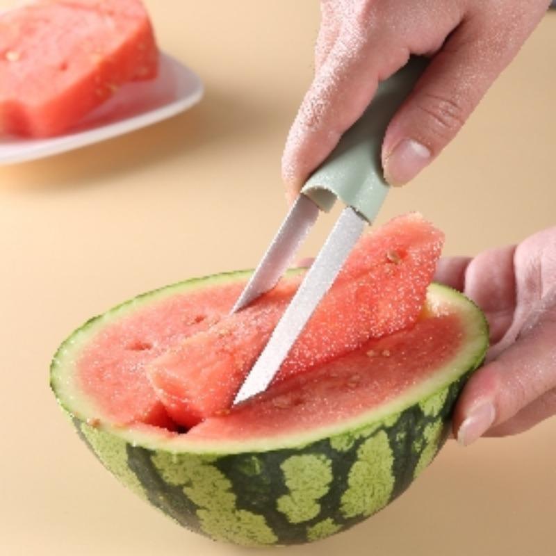 Kitchen 3-in-1 Watermelon Popsicle Cutting Tool, Stainless Steel Fruit Clip, Digging Block, Multifunctional Household Fruit Divider