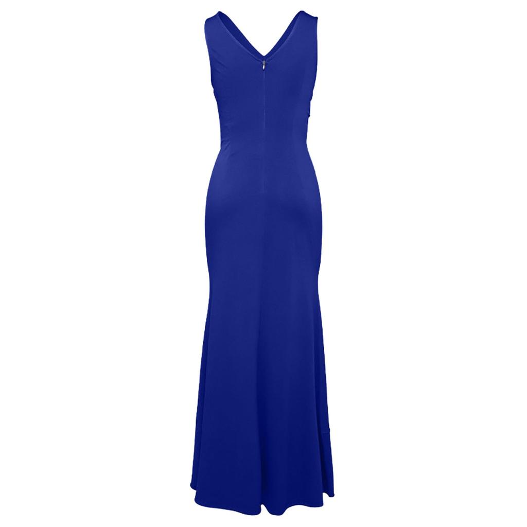 Sexy Slit Ruffled Sleeveless Evening Women's Dresses Fashionable V Neck Slim Pleated Elegant Female Maxi Long Dress