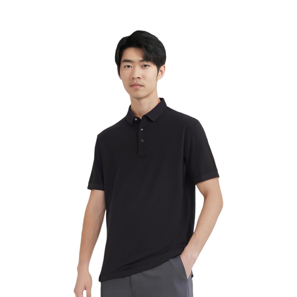 Armani Exchange Solid Color Buttoned Cotton Short Sleeve Polo Shirt Men Tops Black XM000329-AF10364-UC001