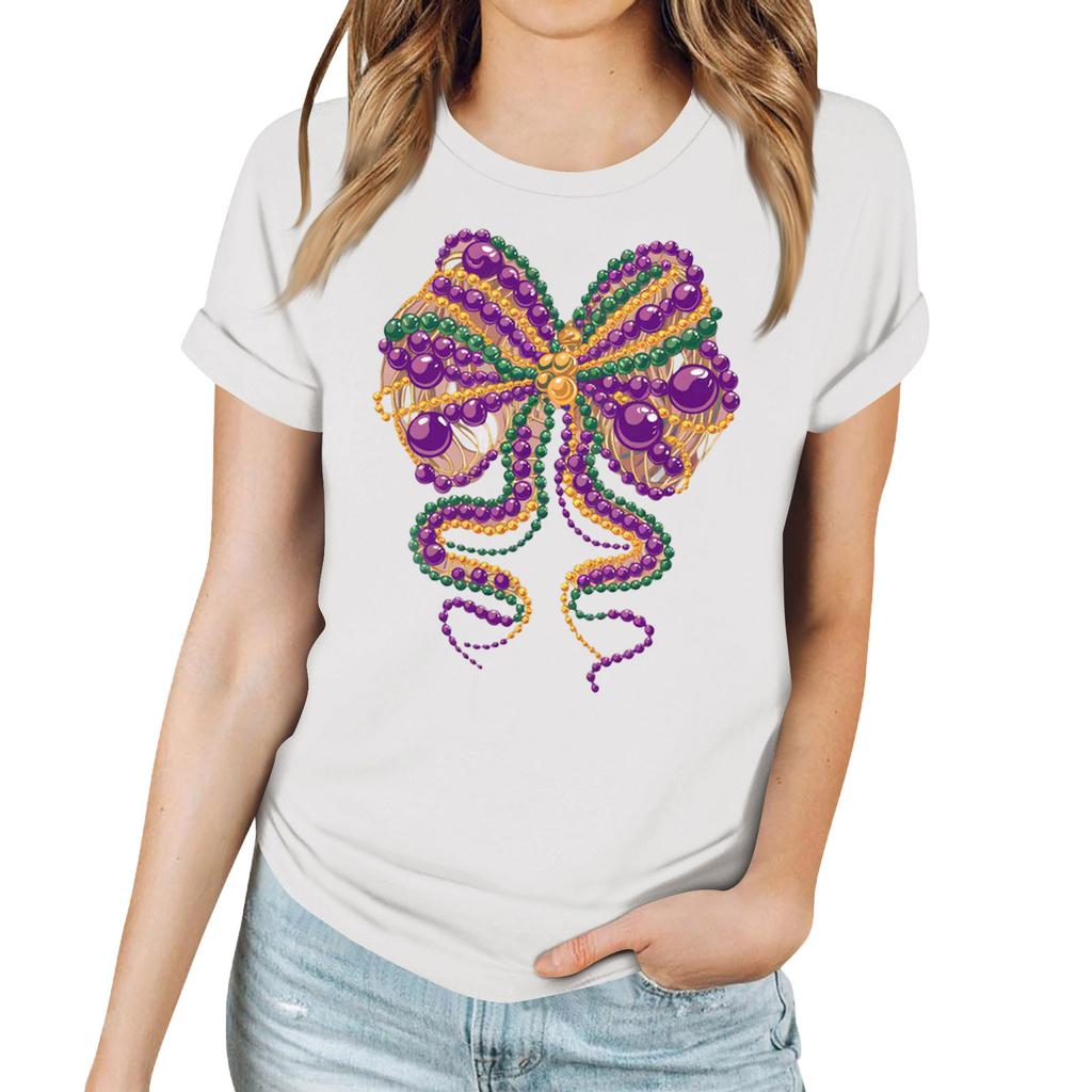 Women's Casual Carnival Print T-Shirt Round Neck Pullover Short Sleeve Top