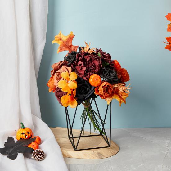 

1 набор искусственных цветов для Хэллоуина, подарочная коробка, готический реалистичный искусственный шелковый цветок, сделай сам, осенний фестиваль урожая, украшение для букета на День благодарения чёрный
