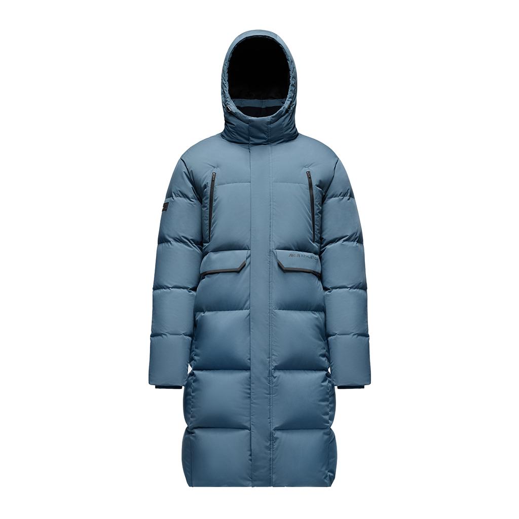 Anta Outdoor Series Solid Color Zipper Hooded Comfortable Breathable Mid-Length Down Jacket Men Outerwear Midnight-Gray 952447920-2