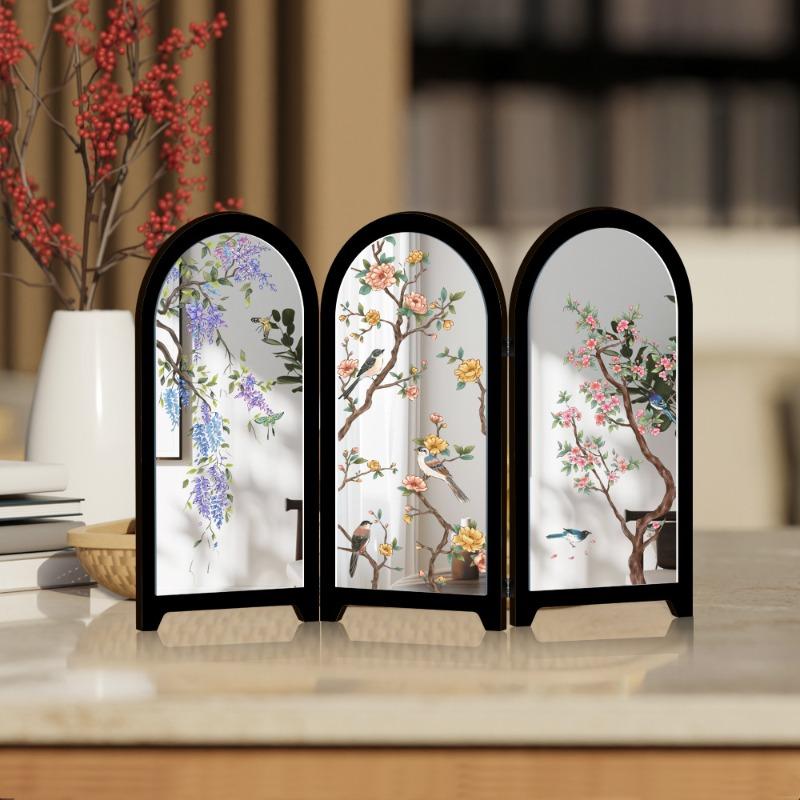 Design Cinese Stile Medio Antico Fiore Uccello Inchiostro Bambù Paravento Decorazione da Scrivania Tavolino Soggiorno Decor