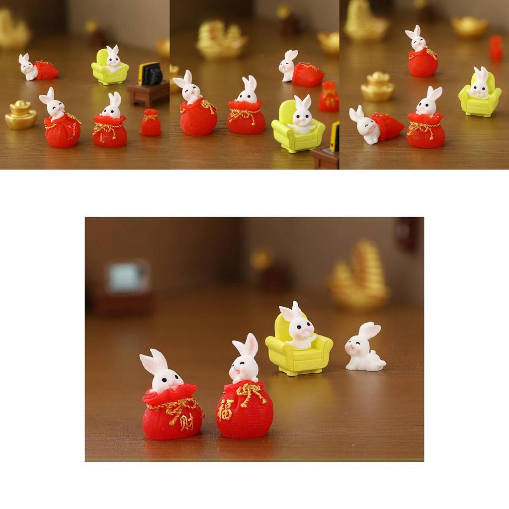 Charming Cartoon Resin Rabbit Figurine New Year Good Luck Bag For Home Decor