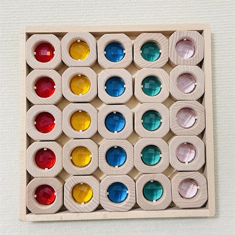 Large Wooden Fairy Tale Windows Blocks with Sparkling Stone Acrylic Toy Gems Transparent Window Stacking Blocks for Children