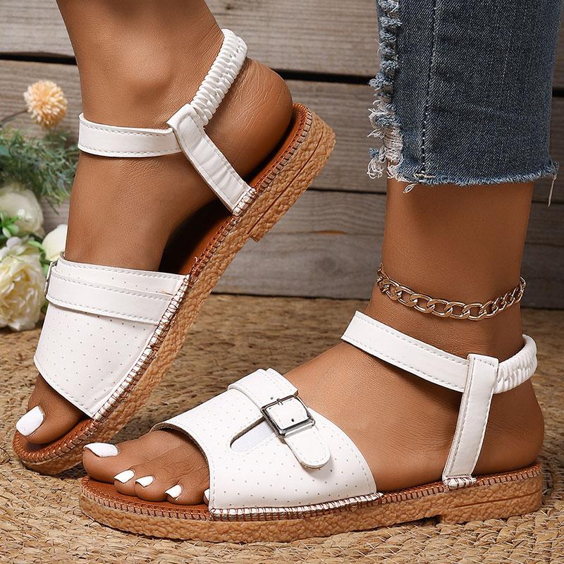 Fashion Retro Buckle Decor Flat Sandals for Women Plus Size Soft Sole Non Slip Slippers 2025 Summer Light Comfort Platform Beach Shoes