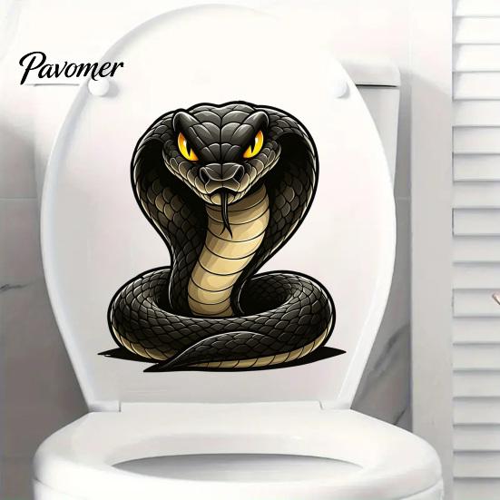 Chic Housewarming Gifts Funny Snake Toilet Lid Decal, Cartoon Sticker, Waterproof Decorations Wall Art Decor for Bathroom, Restroom, Fridge,