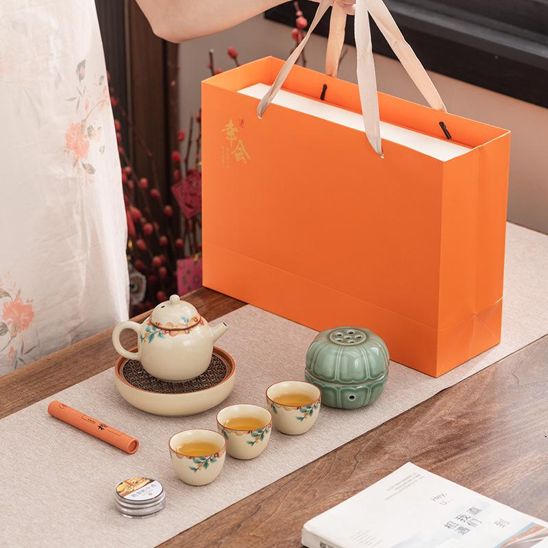Ru kiln kung fu tea set gift box set teapot cover bowl incense burner high-end club leader business souvenir