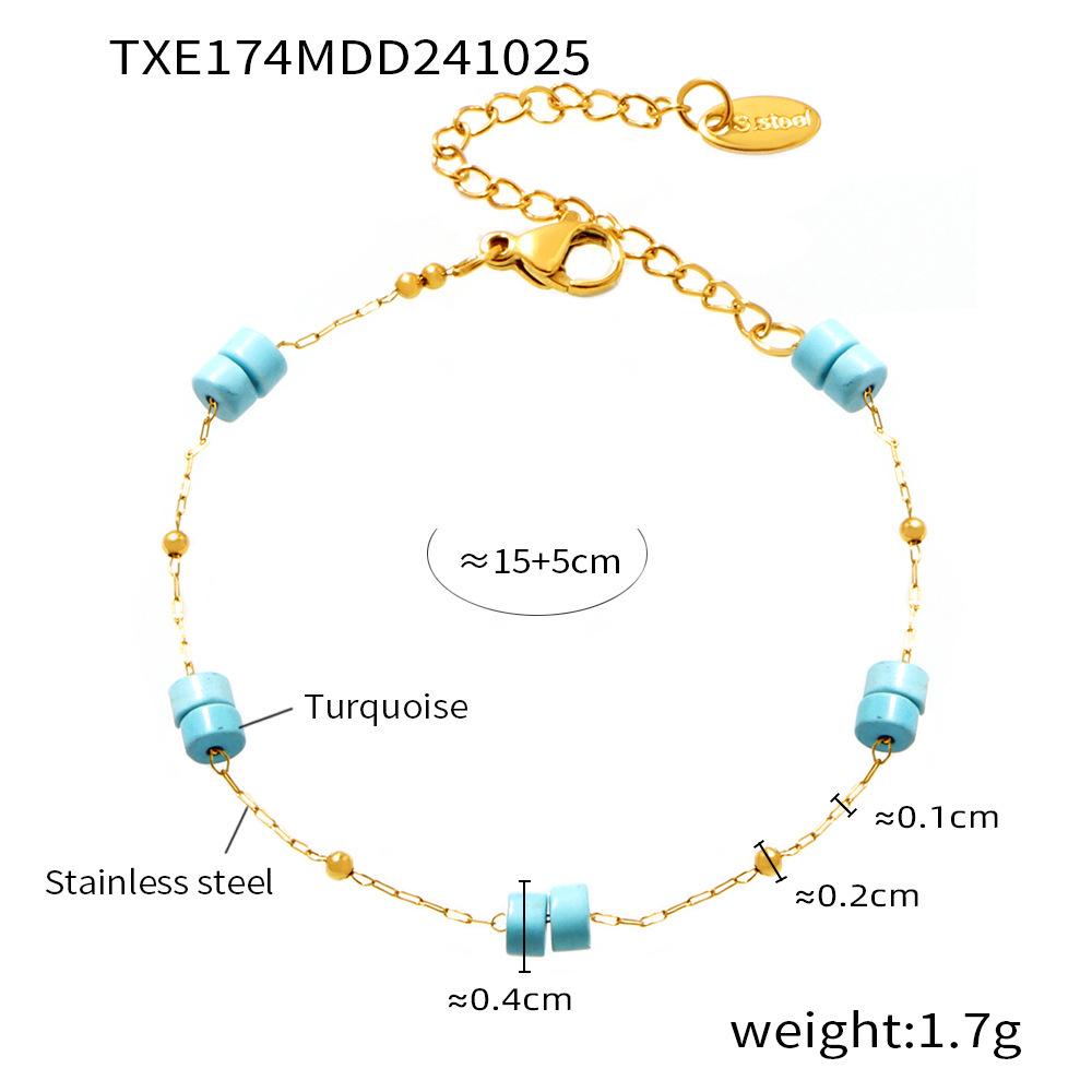Qiong Yao Colorful Stone Double Layer Necklace & Bracelet Stainless Steel Chain Set