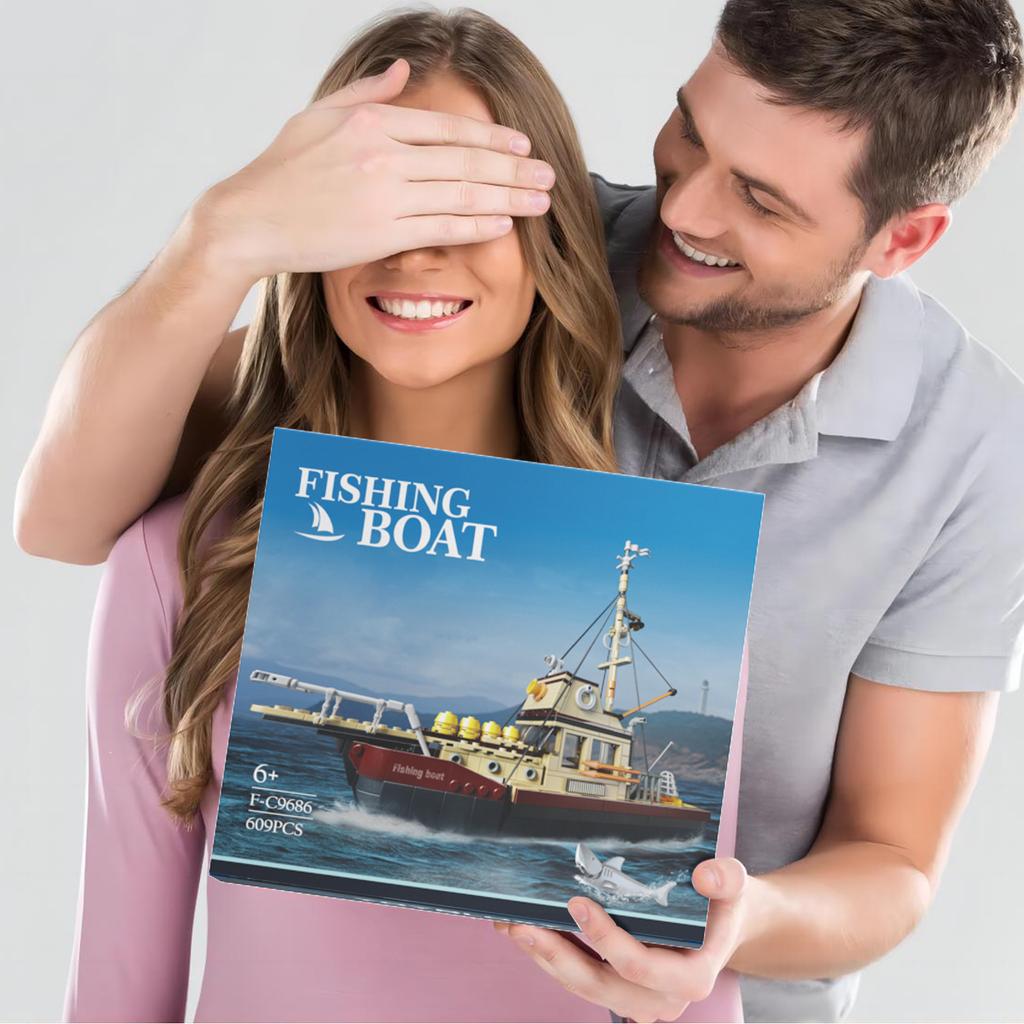 2024 stadt Fischerboot Schiff Schleppboot Bausteine Set 609 PCS Piratenschiff Meer Fischer Spielzeug für Kinder Geschenke