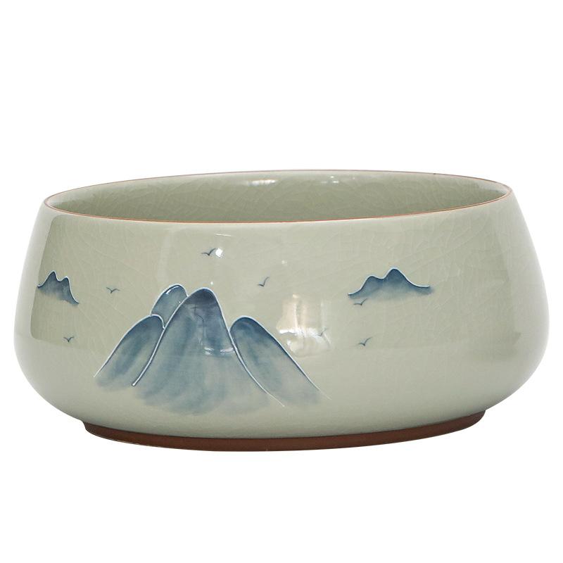 Glazed Hand-Painted Ge Kiln Jianshui Ceramic Extra Large Tea Washing Tea Residue Tank Water Tank Household Tea Set Tea Cup Washing Storage Bowl