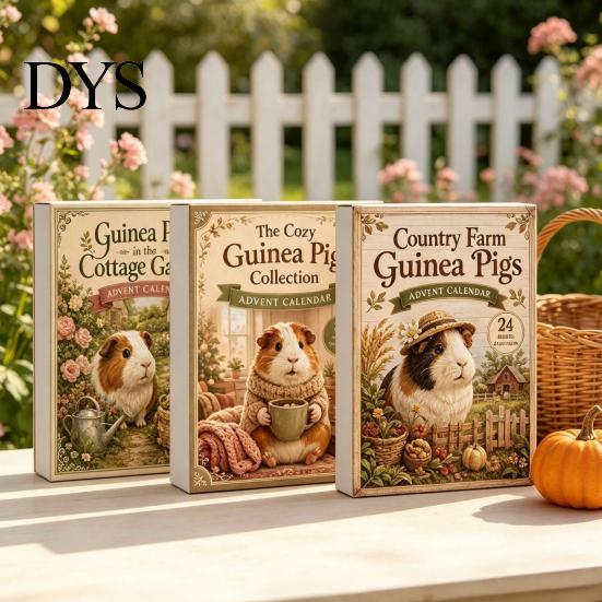 Christmas Collection Toys Advent Calendar with 24 Guinea Pig, Garden Theme Cute Countdown Blind Box Animal Figurines, Decorative Healing Ornaments for