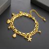 Teamer Stainless Steel Starfish Shell Heart Feather Multiple Layer Chain Bracelet Fashion Summer Outdoor Beach Jewelry Gift