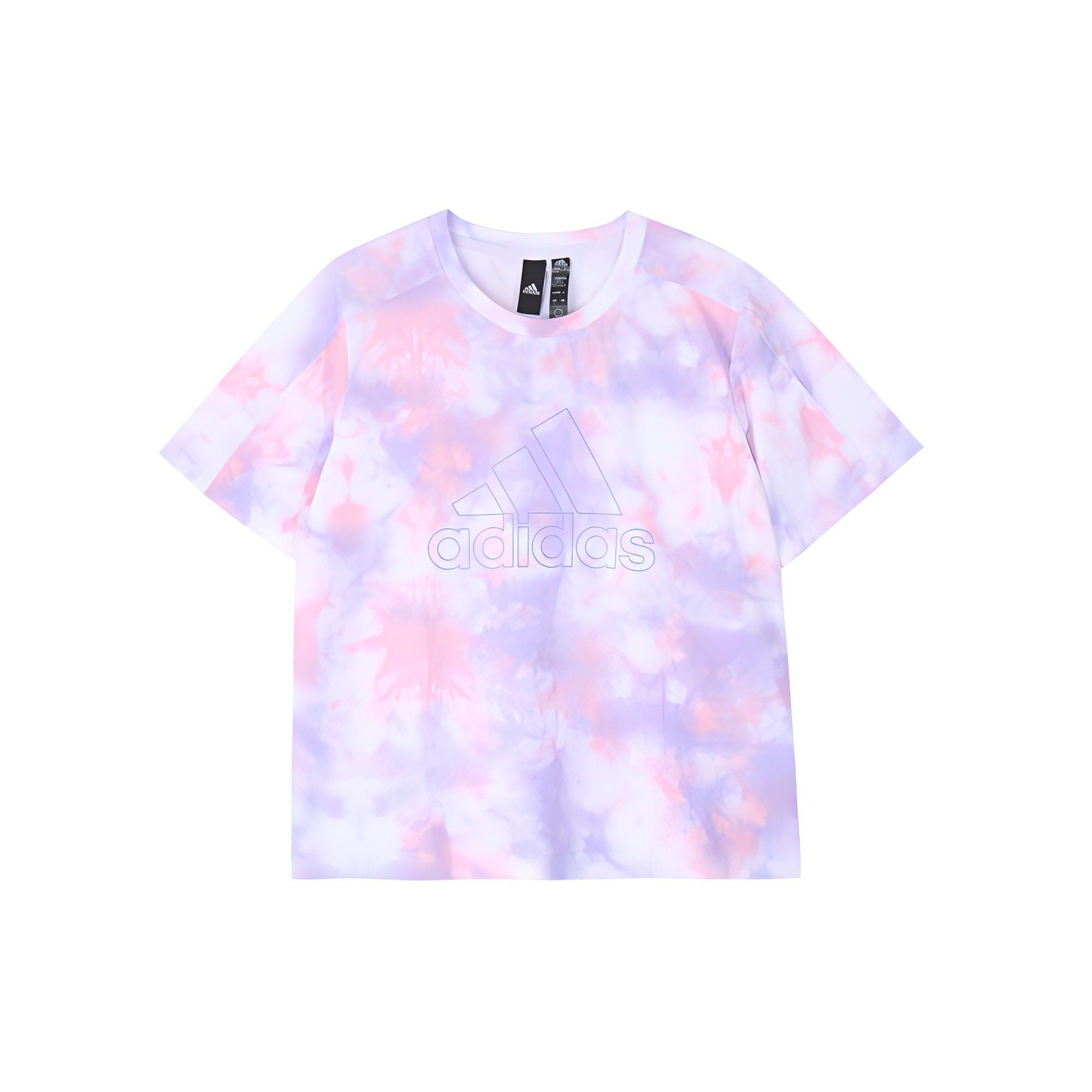

Adidas Tie-Dye Logo Футболка с круглым вырезом и короткими рукавами Женские топы Светло-фиолетовый HF2490 S