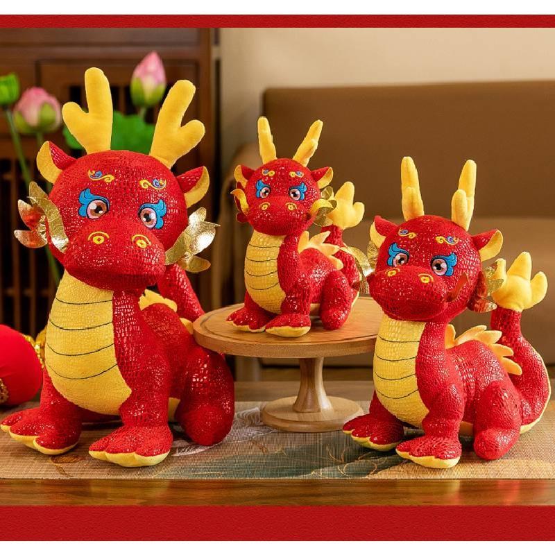 Adorable Peluche Dragon du Zodiaque Chinois 2024 Mascotte Rembourrée Coton PP Rouge