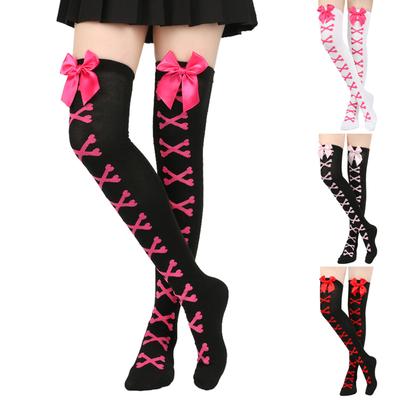 Women Knee Highs Socks Long Stockings Opaque Thigh Highs Socks with Bows Thigh High Stockings
