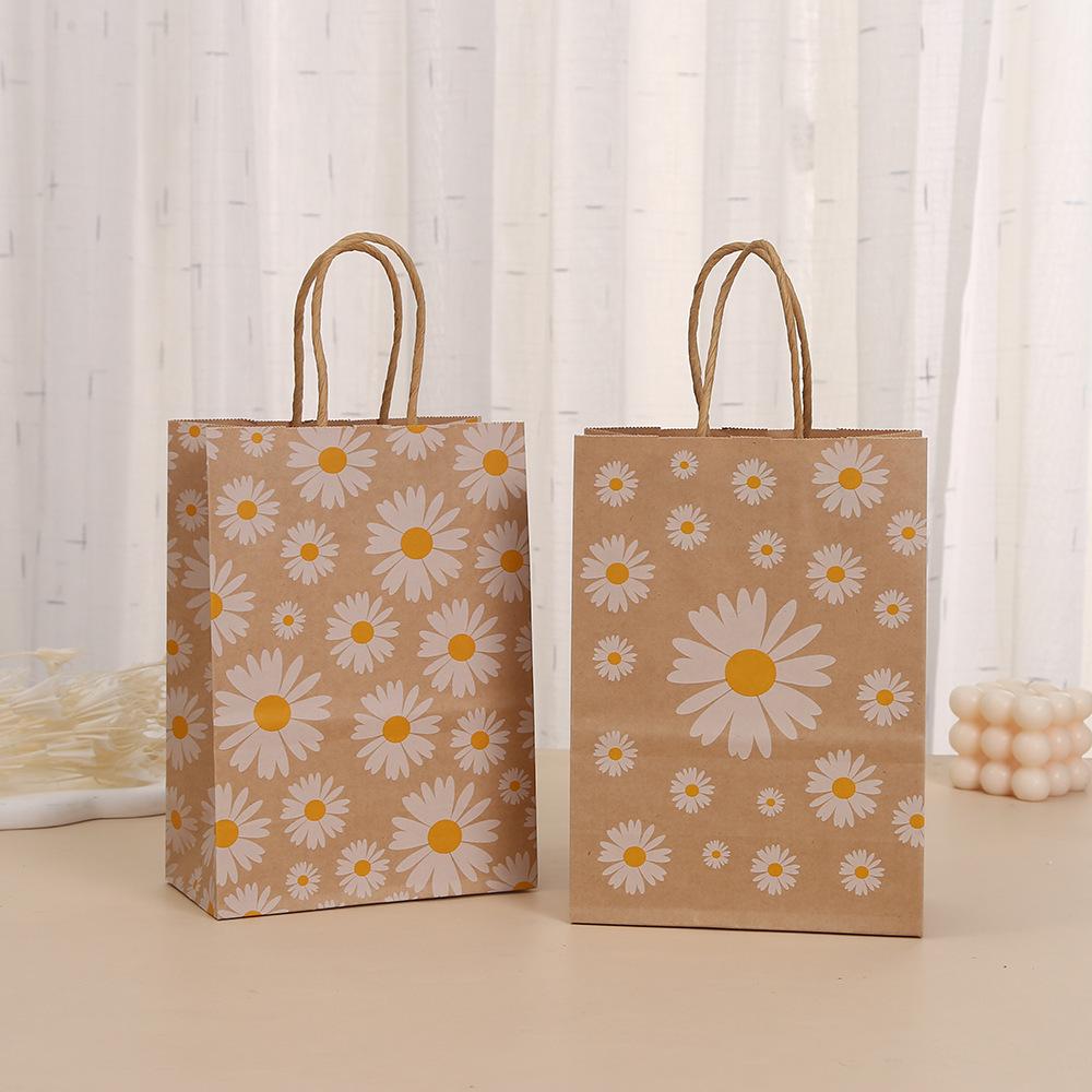 StoBag, Daisy Flower Paper Gift Tote Bags, for Birthday, party, wedding supplies, Reusable Paper, Packing Goodies, 12/30pcs