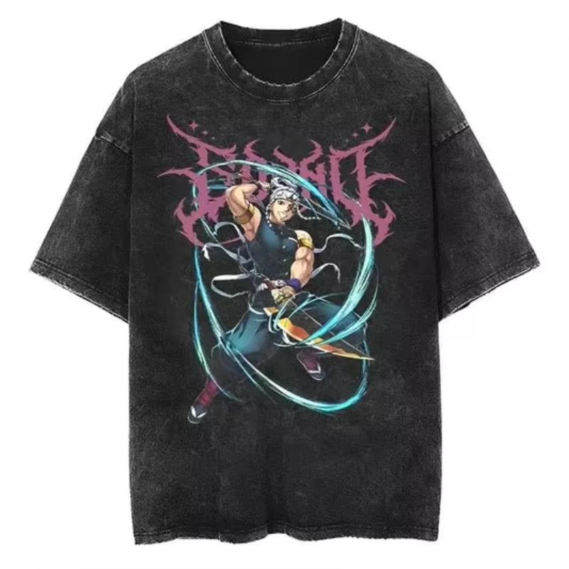 2026 Hot Oversized Demon Slayer T-Shirt Men Women Short Sleeve Tee Anime Print Washed Streetwear Summer Casual Tops Y2k Clothes