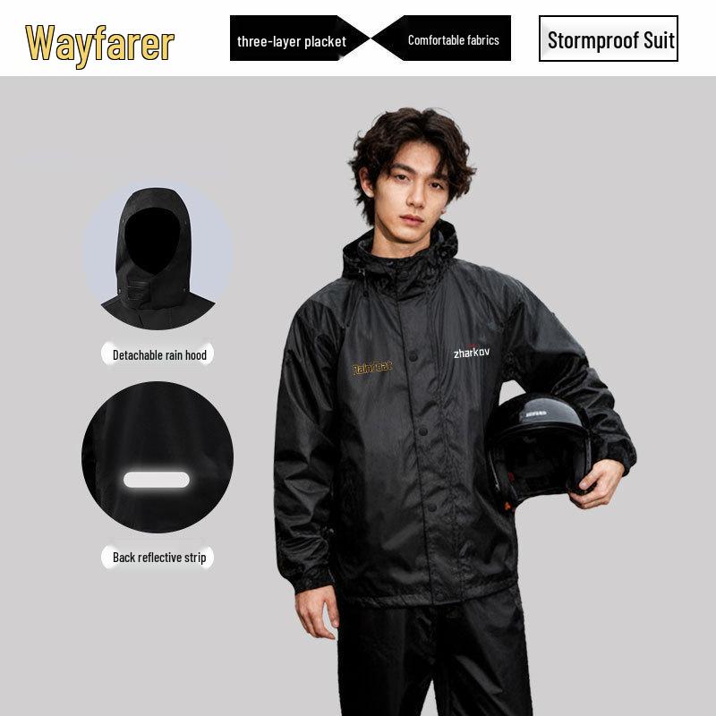 Men's Full-Body Reflective Raincoat and Pants Set - Anti-Storm Riding Gear for Labor Protection
