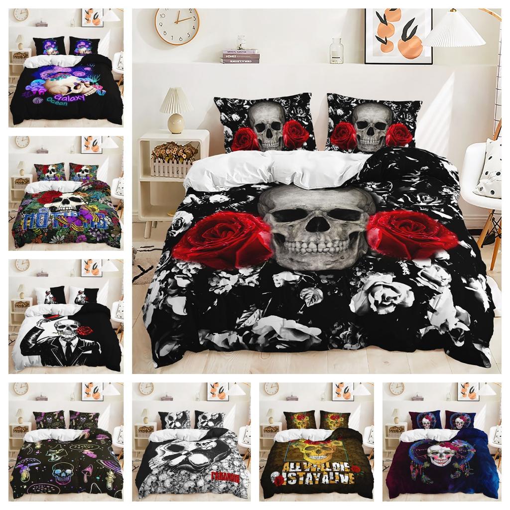 Three-Piece Quilt Cover Gothic Skull Kit Digital Printing Bedding