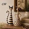 Unique Gifts for Cat Lovers 2Pcs Vintage Lady And Sculptures Set, Resin Striped Figurine, Retro Elegant Desktop Decorations Statue with Polka