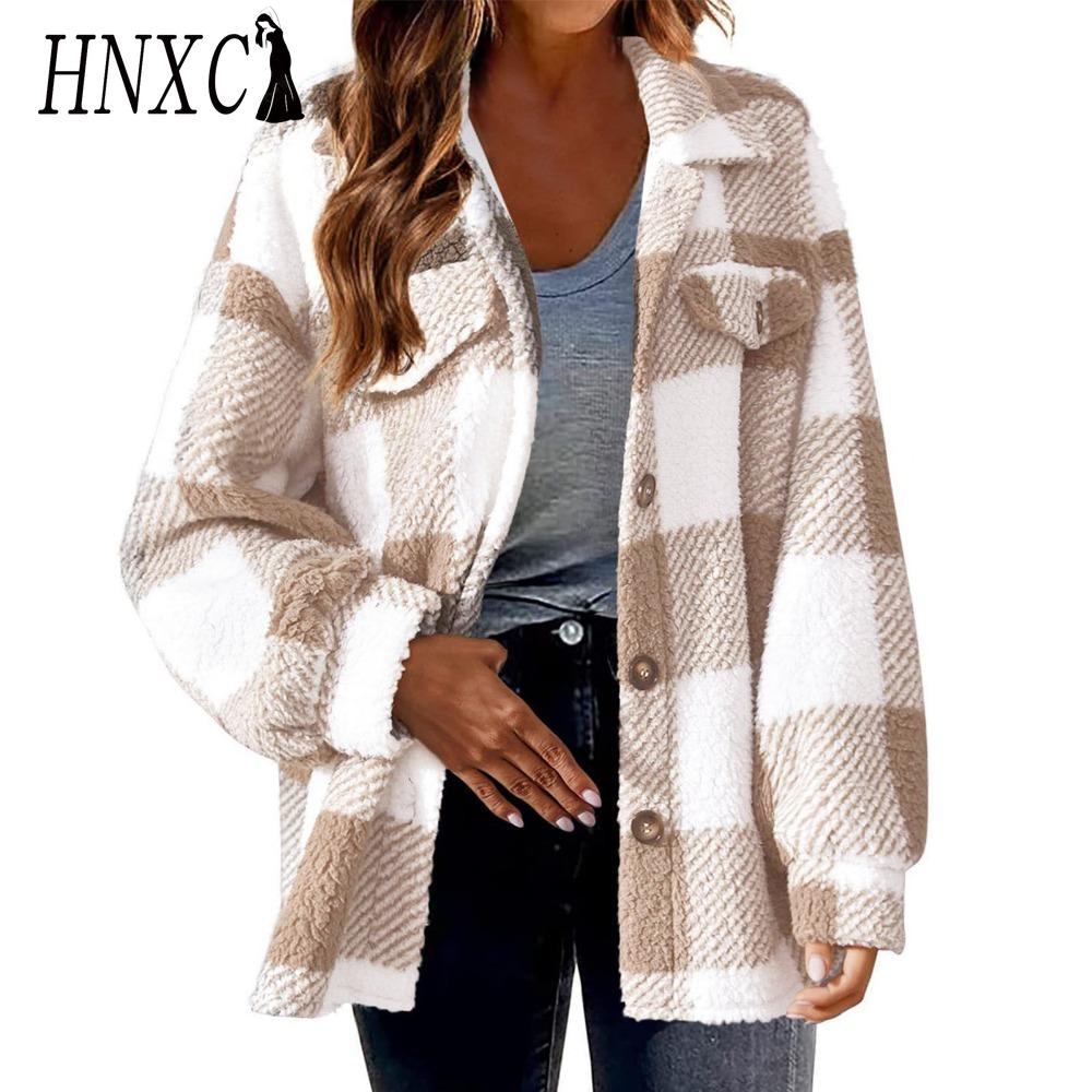 

HNXC Женские винтажные повседневные куртки и пальто с принтом «клетка», с длинным рукавом, с воротником поло, на осень-зиму XXXXXL абрикосовый