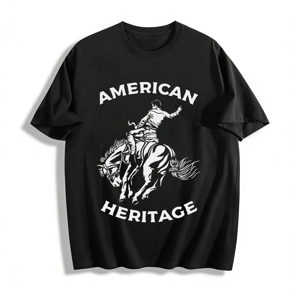 

American Heritage Cowboy Riding Horse Graphic Casual Tee Pure cotton T-shirt XXS