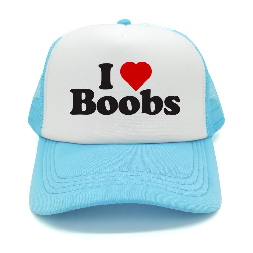 Funny I Love Heart Boobs Boobies Baseball Caps Summer Men Mesh Net Hat Joke Gifts Trucker Cap Outdoor Mesh Net Caps MZ079