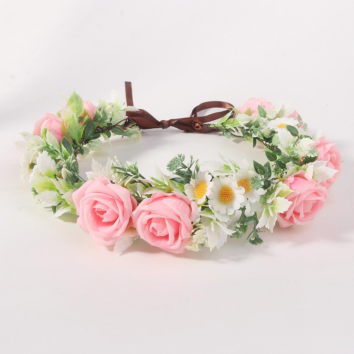Fabric Flower Wreath, Ribbon Hairband, Handmade Bridal Beach Photo Shoot Headband, Floral Hairband Girl s Flower Crown